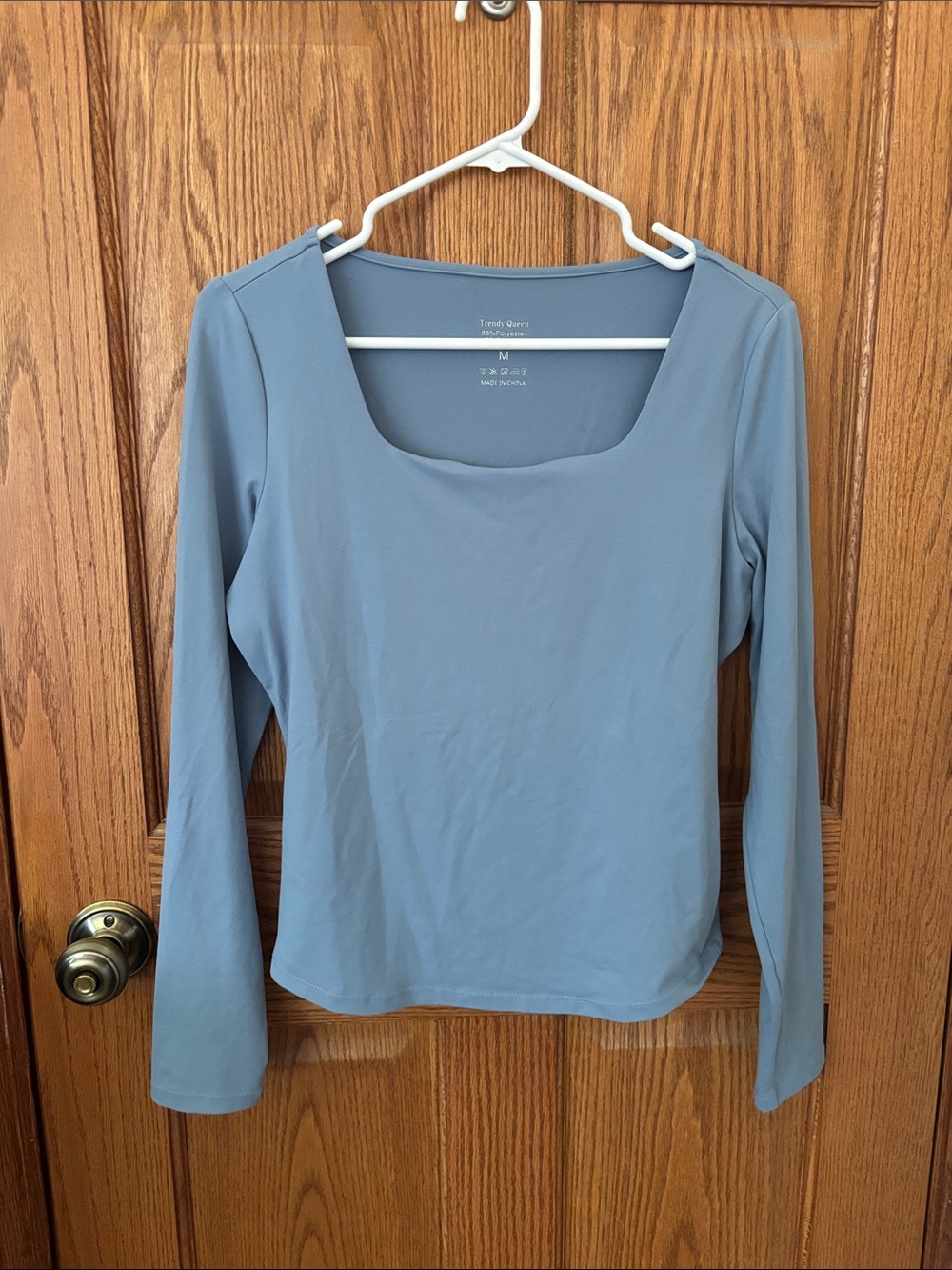 Amazon Women's Long Sleeve Square Neck Top - Dusty Blue